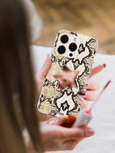 Selfie on Butterfly stick on Star phone mirror decal on iPhone snakeskin clear case