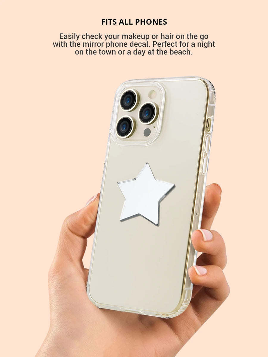 Stick on phone mirror star decal at the back of an iphone 