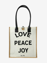 Front view design of market tote bag love peace joy