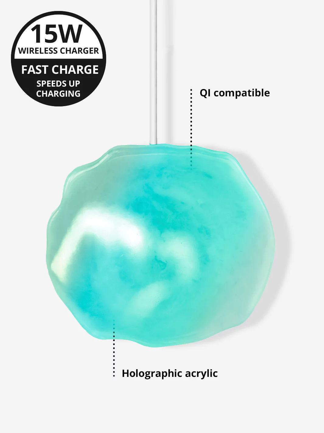 Aqua Crystal Holographic Wireless Charger 15w fast charge