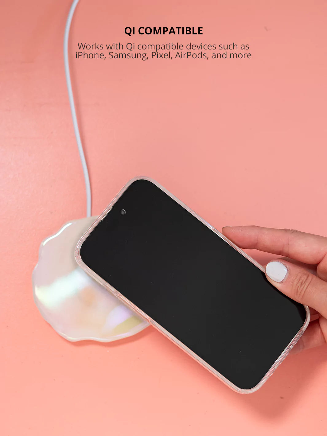 iPhone with Quartz Holographic Wireless Charger  QI Compatible