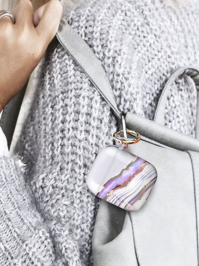 Lavender Agate AirPods Case inside silver body bag