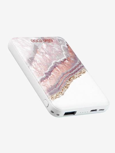 Rose gold agate  powerbank with ellie rose logo and charging port