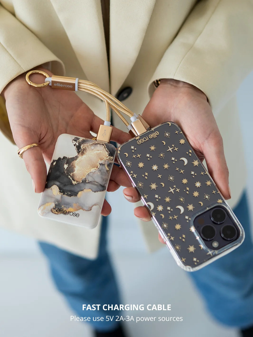 Charging an iphone with powerbank using Gold 3 in 1 charging cable keychain