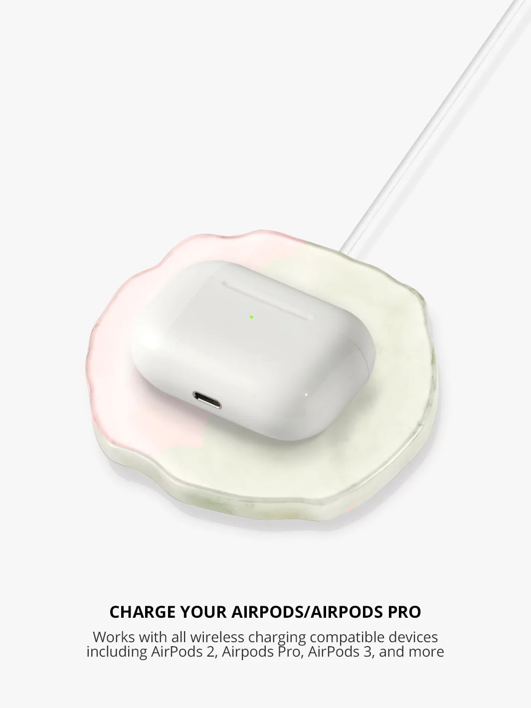 Charging an airpods pro on a Quartz Holographic Wireless Charger