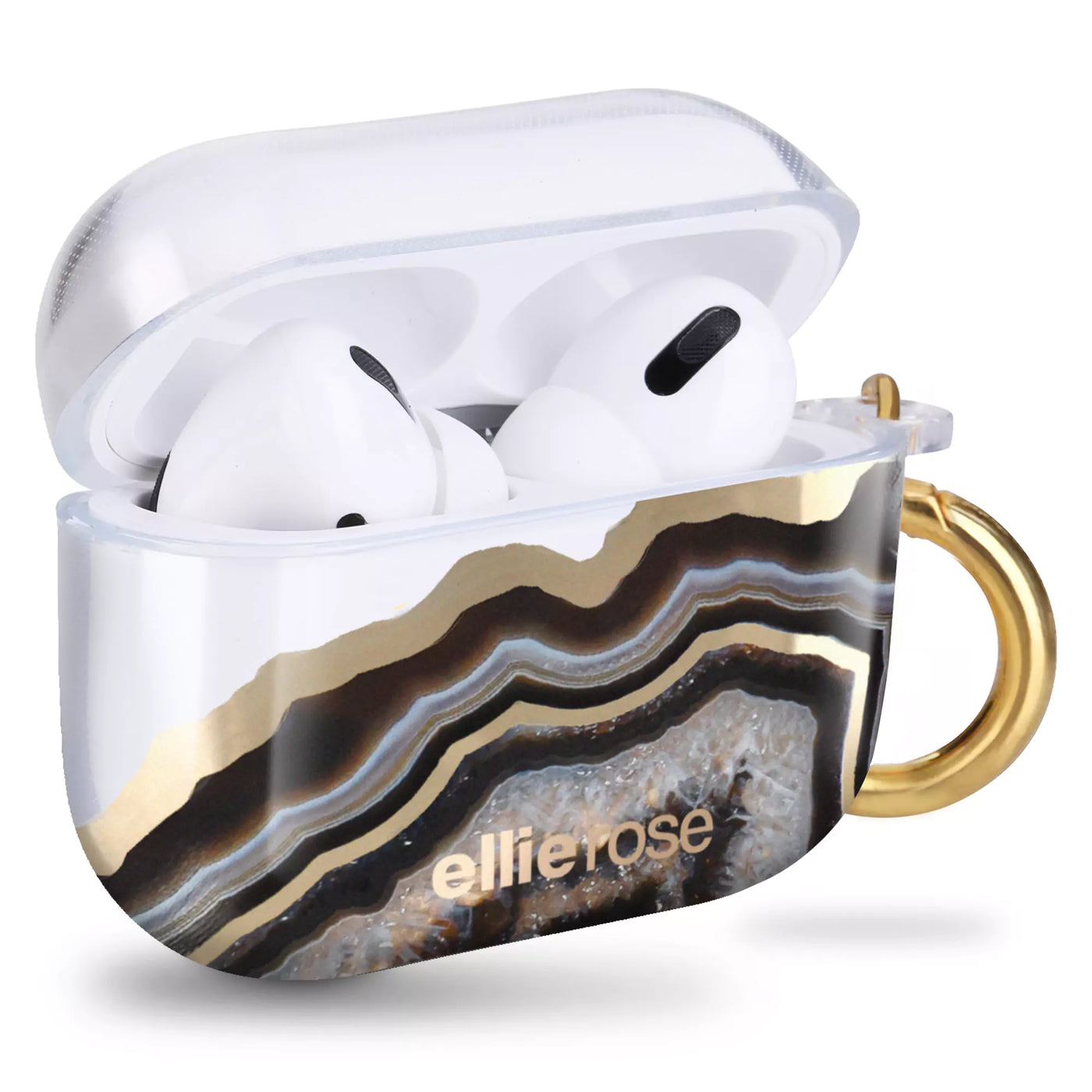 Side view of Black Agate Airpods Pro Case With Gold Ring Hook