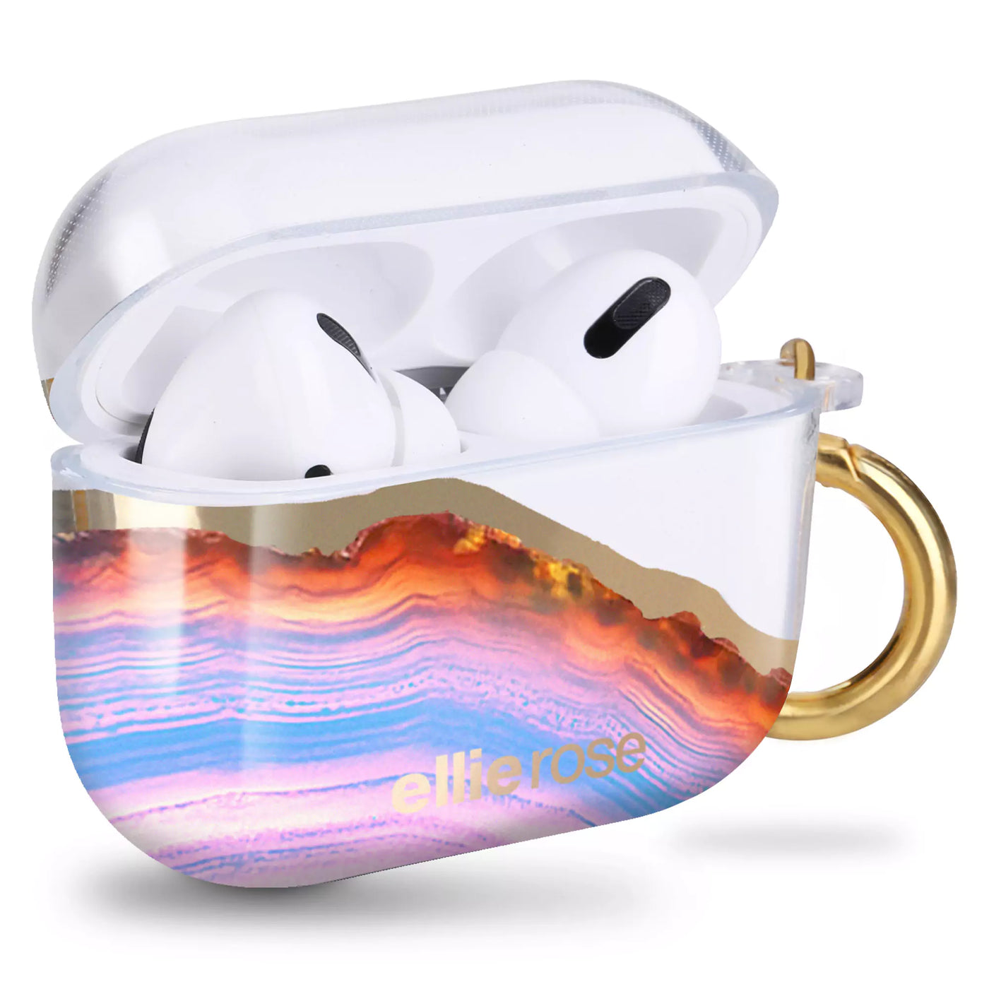 Side view of Candy Agate Airpods Pro Case With Gold Ring Hook