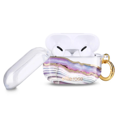 Two Piece Design Lavender Agate Airpods Pro Case with gold ring