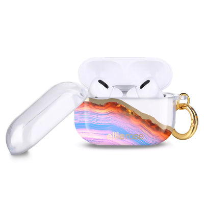 Two Piece Candy Agate Airpods Pro Case With Gold Ring Hook