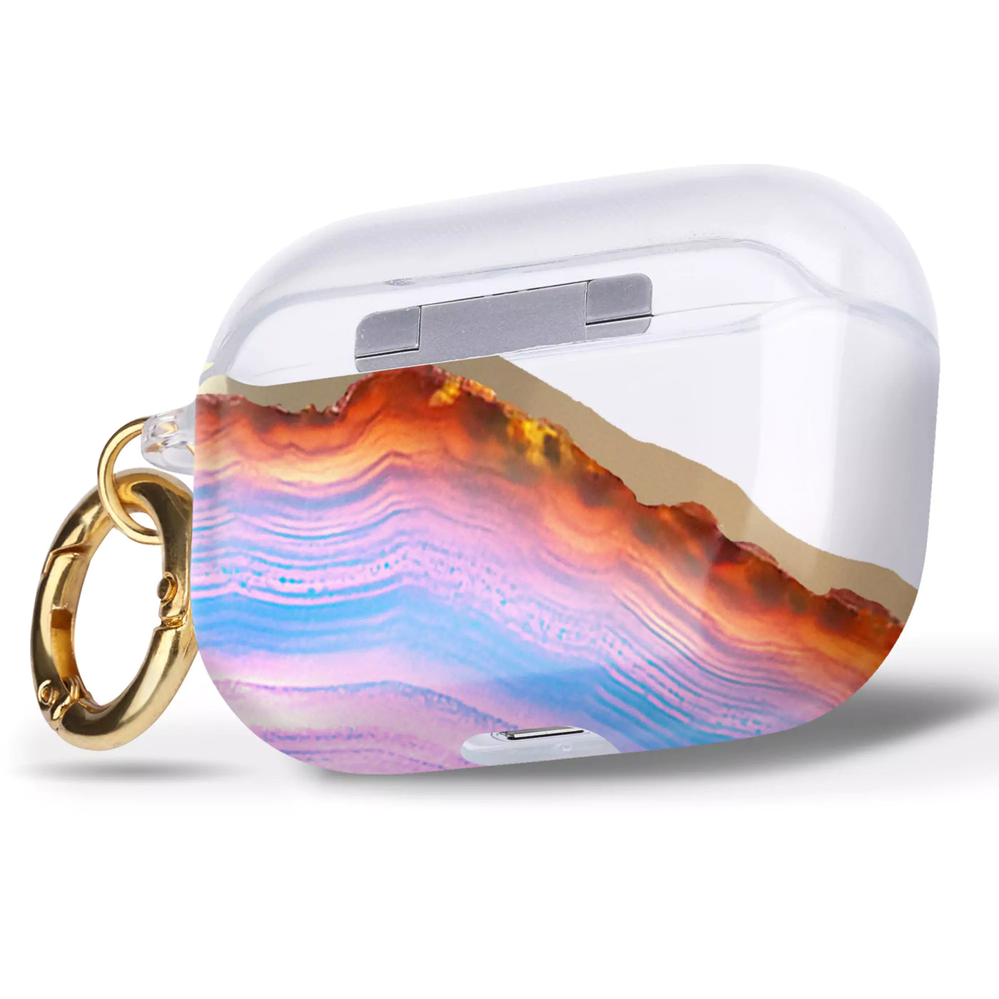 Back view of Candy Agate Airpods Pro Case With Gold Ring Hook