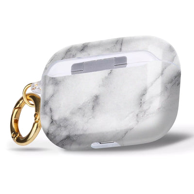 Back view of  White Marble Airpods Pro Case with gold ring hook