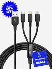 Black 3-in-1 Charging Cable (USB A) - 2 PACK