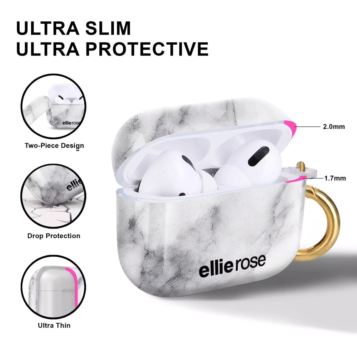 White Marble Airpods pro case Ultra slim protective design