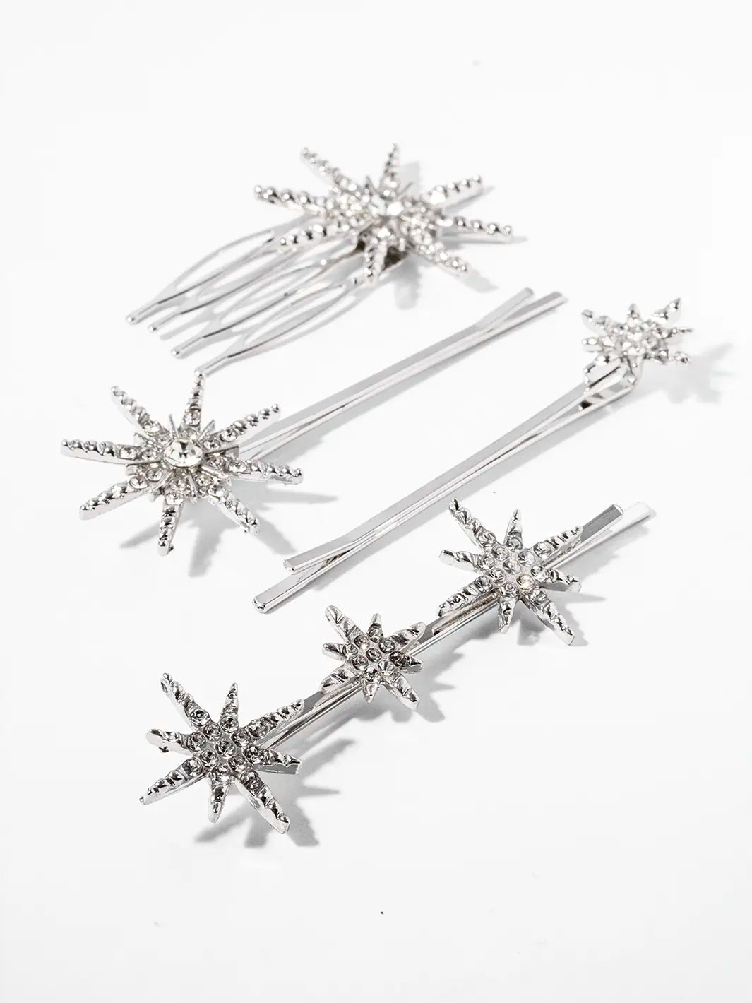 Silver Star Barrettes, Set of 4