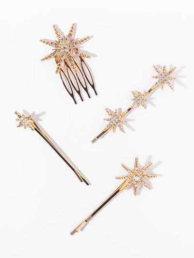 Gold Star Barrettes, Set of 4