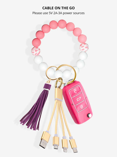 Hot Pink 3-in-1 Charging Cable Keychain