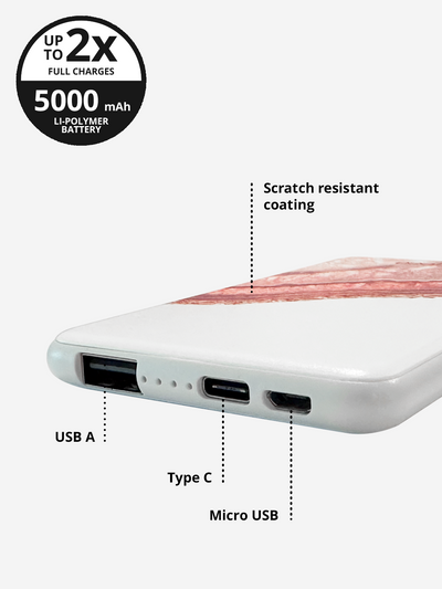 Rose Gold Agate Power Bank (USB-A + USB-C Ports)
