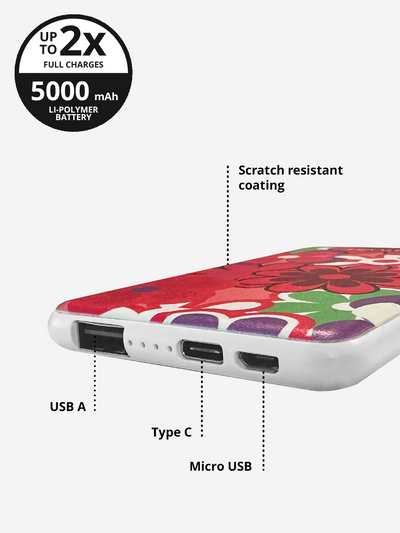 Groovy Floral Power Bank (USB-A + USB-C Ports)