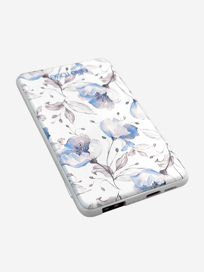 Blue Floral Power Bank 5000mah (USB-A + USB-C Ports)