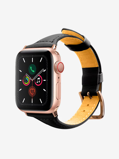 Black Leather Apple Watch Band while led screen is on