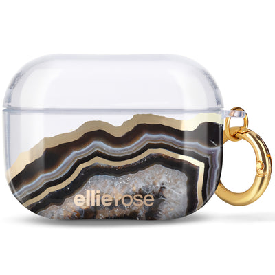 Black Agate Airpods Pro Case With Gold Ring Hook