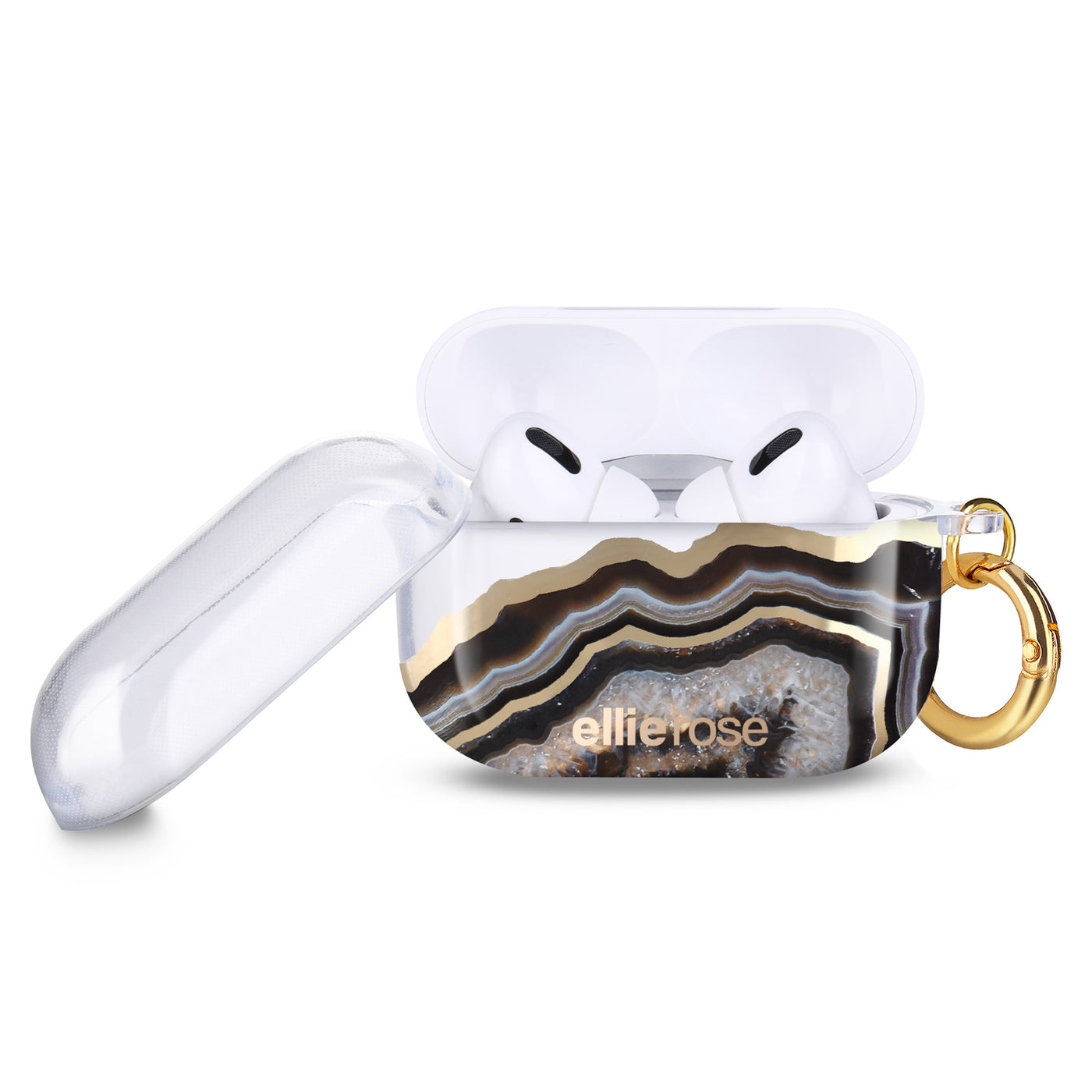 Two piece Black Agate Airpods Pro Case With Gold Ring Hook