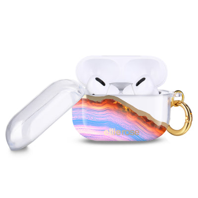Two Piece Candy Agate Airpods Pro Case With Gold Ring Hook