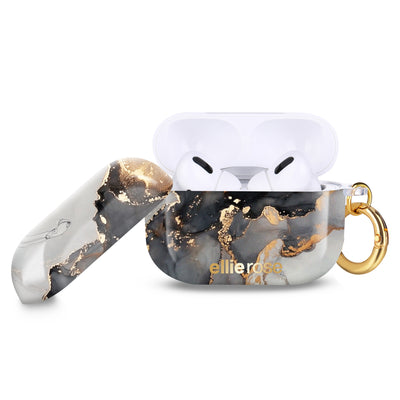 Two piece design Mercury Marble Airpods Pro Case With Gold Ring Hook