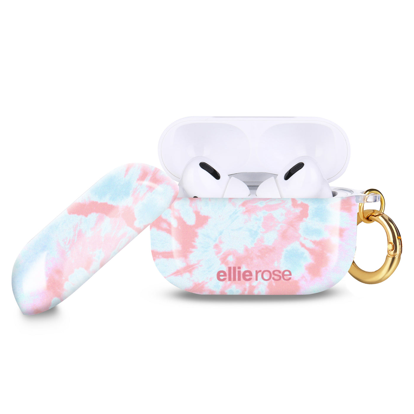 Two Piece Design Pink and Blue Tie Dye Airpods Case With Gold Ring Hook