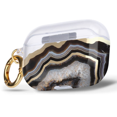 Back Black Agate Airpods Pro Case With Gold Ring Hook