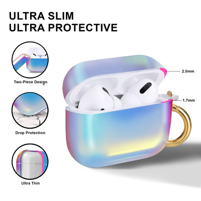 Two piece design, drop protection and ultra thin Aura holographic airpods pro case