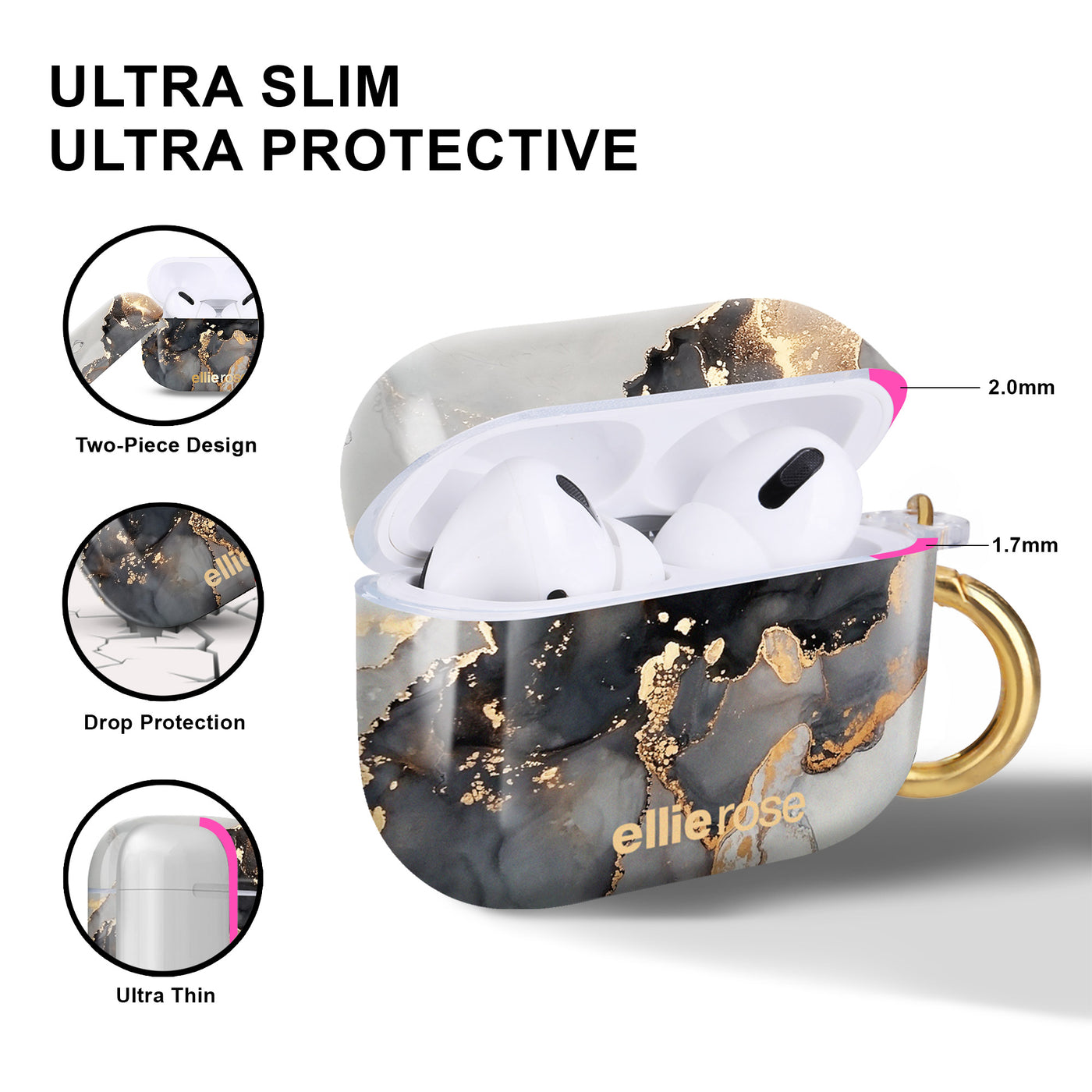 Ultra slim, ultra protective, two piece design and drop protection Mercury Marble Airpods Pro Case